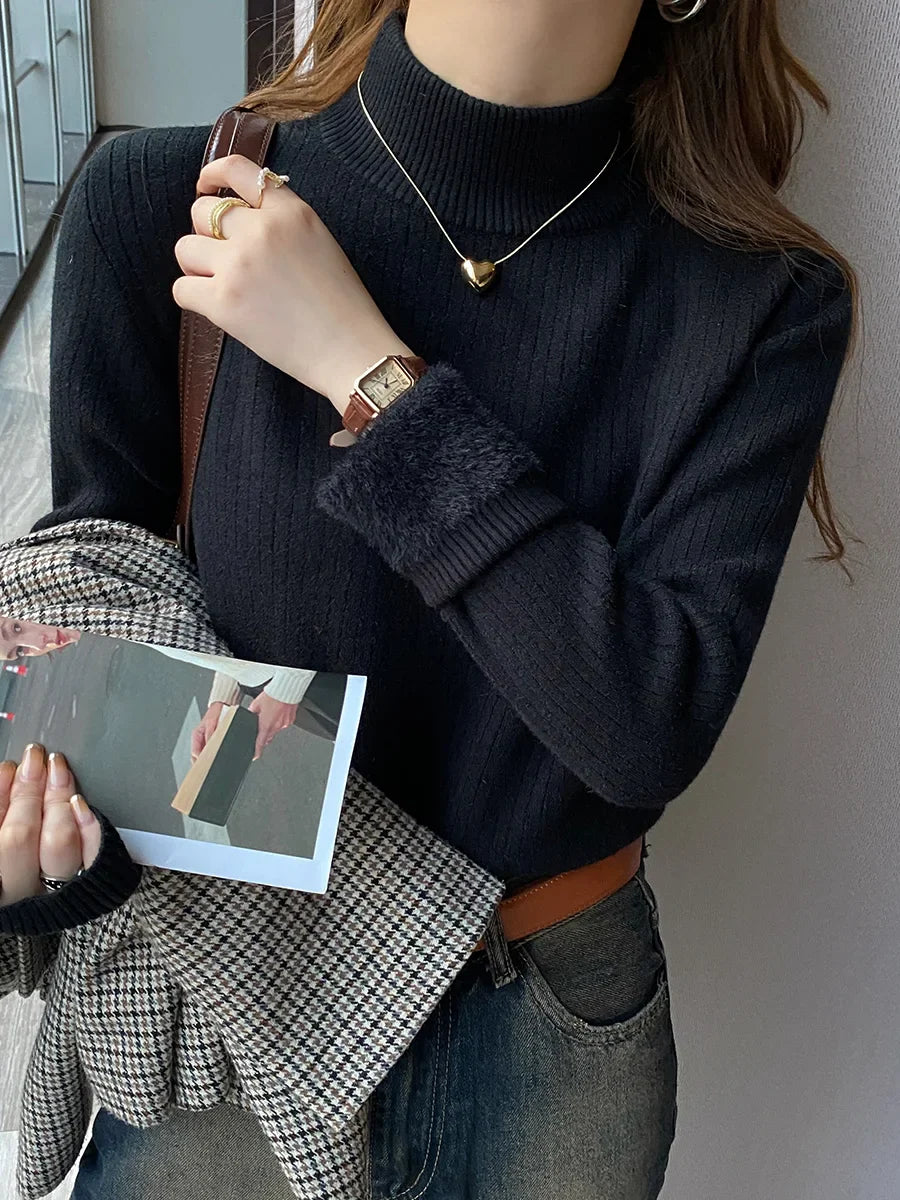 Velvety Cuff Slim Fit Turtleneck Sweater