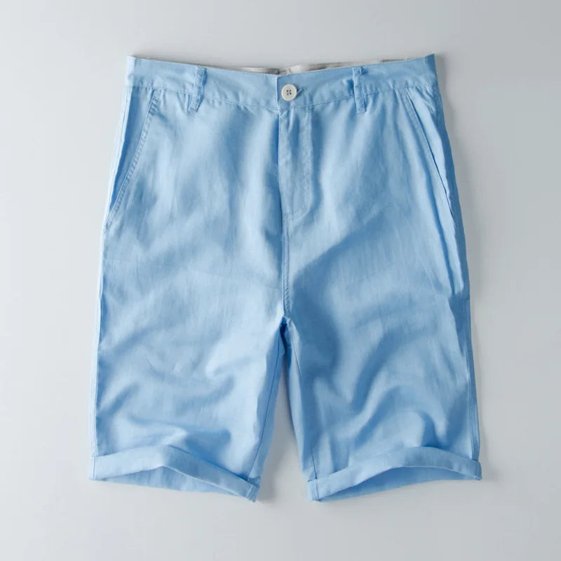 Knee Length Relaxed Fit Cotton Linen Blend Shorts