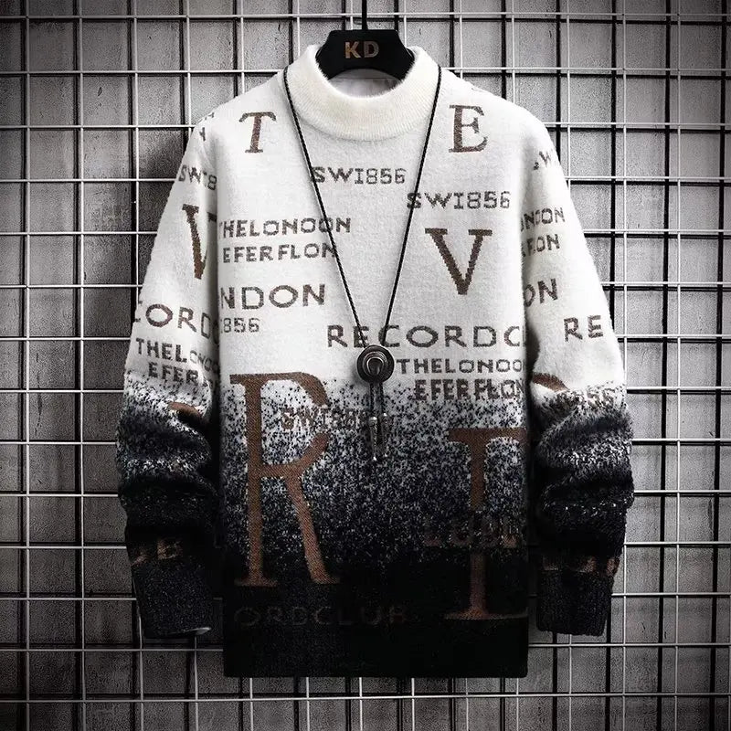 Knitted Text Print Relaxed Fit Pullover Sweater