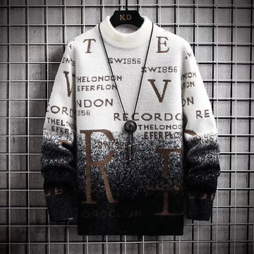 Knitted Text Print Relaxed Fit Pullover Sweater