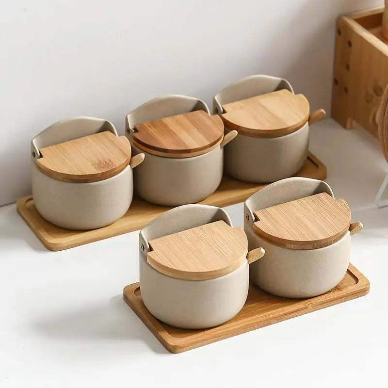 Matte Ceramic Bamboo Flip-Top Seasoning Jar