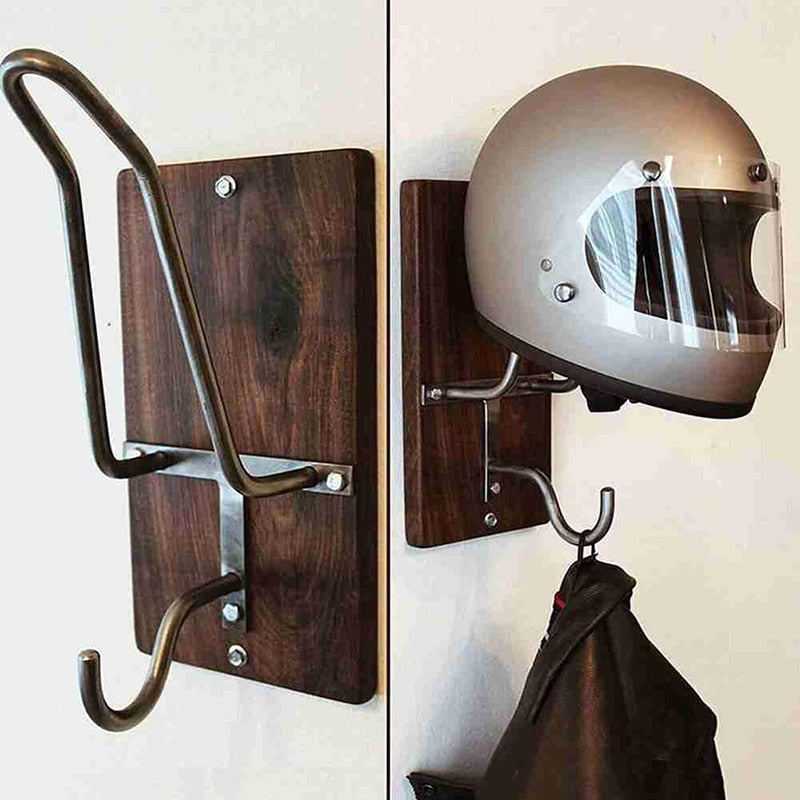 Wood Curved Hook Helmet Wall Rack