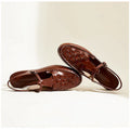 Men's Sandals – Leather – Woven Upper – T-Strap – Adjustable Buckle – Classic Fit
