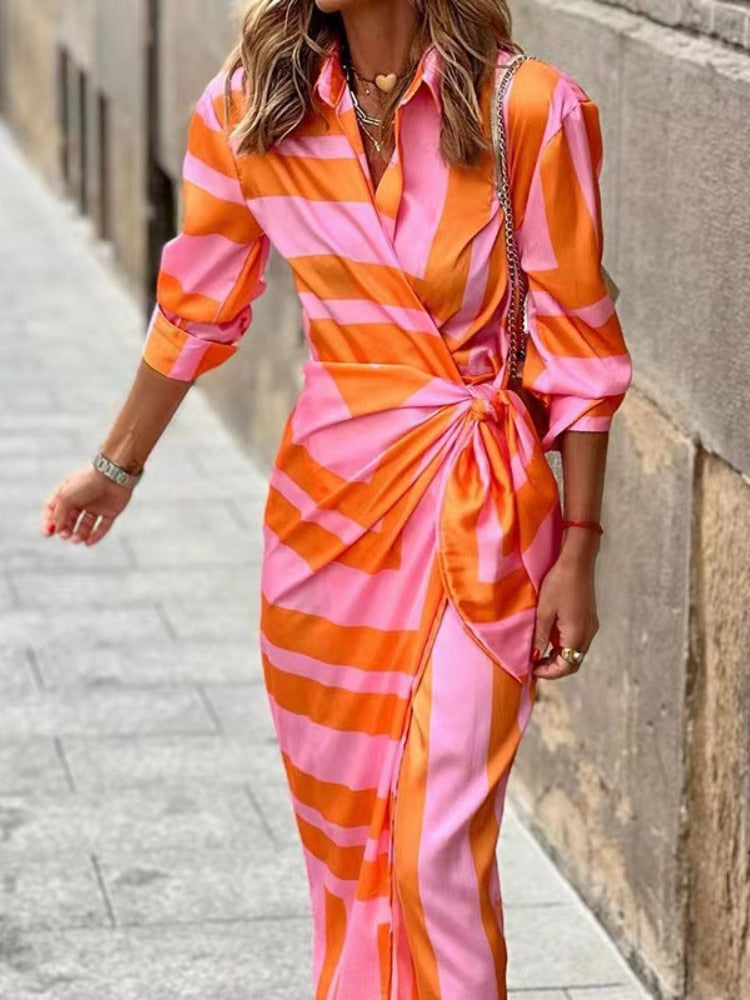 Lightweight Striped Midi Wrap Dress