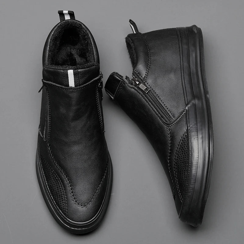 Leather Look Zipper Comfort Sole Sneakers