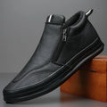 Men's Sneakers – Mid-High Silhouette – Leather Look – Zipper Closure – Comfort Sole