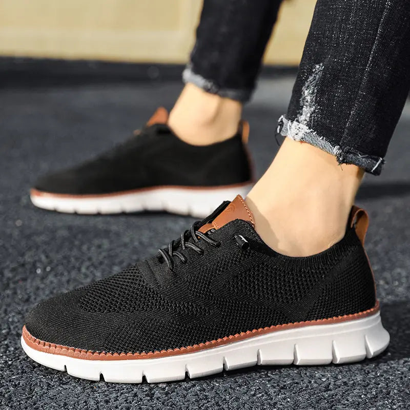 Men's Sneakers - Breathable Knit - Lightweight Rubber Sole - Lace-up Closure Comfort
