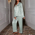Women's Pajama Set - Satin - Long-Sleeved Shirt & Pants - Loose Fit Comfort