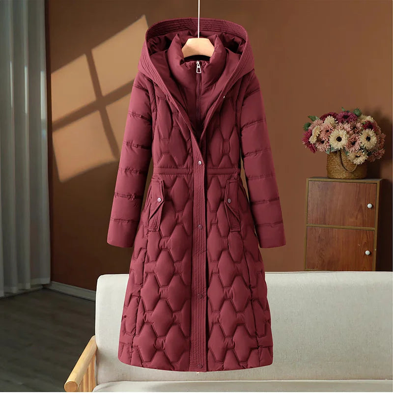 Hooded Fitted Waist Padded Quilted Jacket