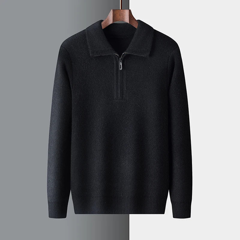Men's Sweater – Regular Fit – Soft Knit – Short Zipper – Ribbed Edges – Flat Collar