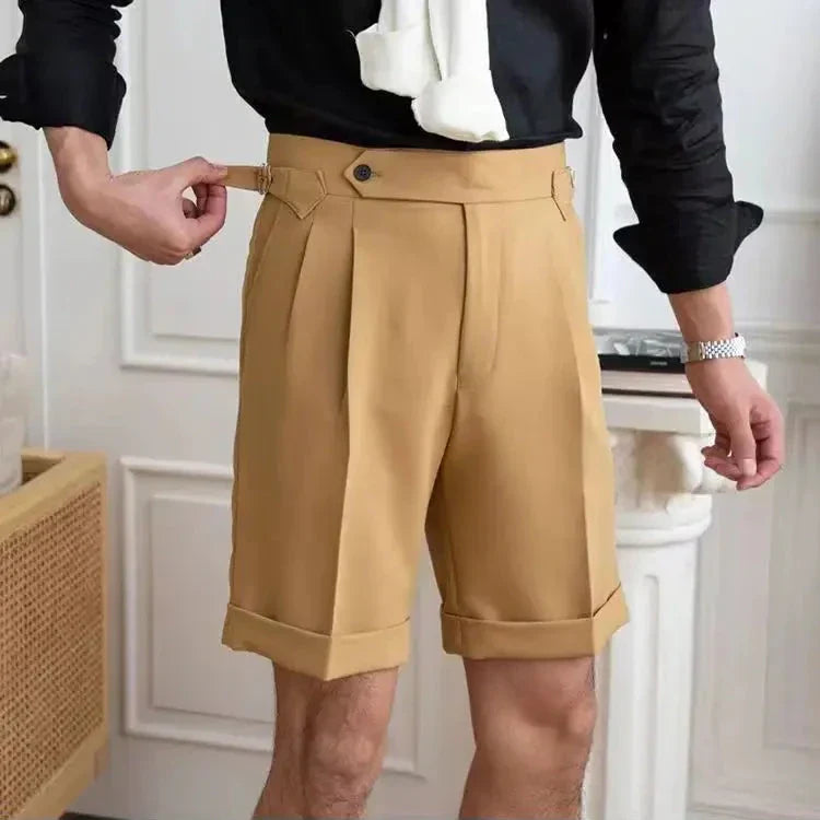 Tailored Cotton Pleats Front Shorts
