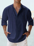 Men's Shirt - Relaxed Fit - Long-Sleeved - Sustainable Lightweight Fabric - Grandad Collar