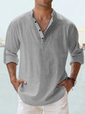 Men's Shirt - Relaxed Fit - Long-Sleeved - Sustainable Lightweight Fabric - Grandad Collar