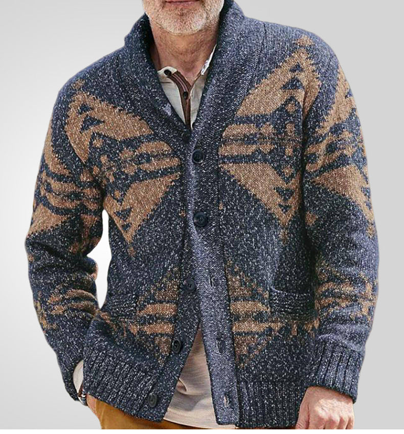 Geometric Shawl Collar Wool Cardigan Sweater