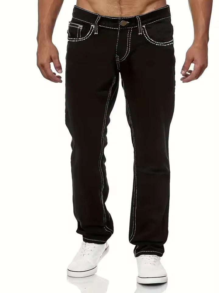 Contrast Stitching Straight Leg Fit Jeans
