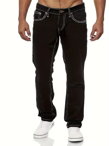 Contrast Stitching Straight Leg Fit Jeans
