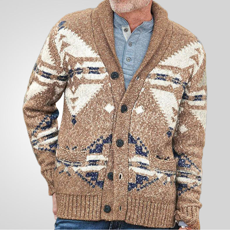 Geometric Shawl Collar Wool Cardigan Sweater