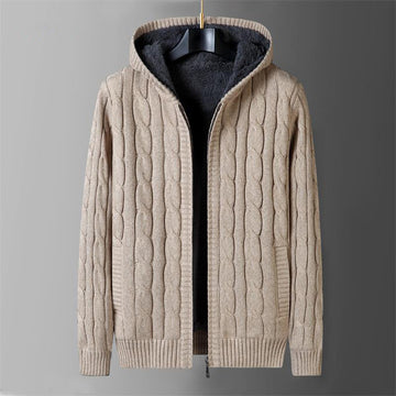 Nordic Wool Hooded Cardigan | Fleece-Lined Zip-Up Cardigan