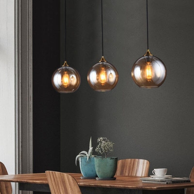 Brass Glass Globe Cluster Pendant Light