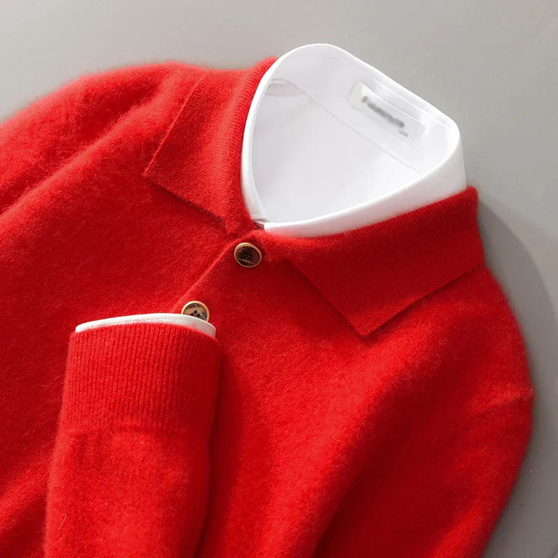 Polo Collar Wool Knit Pullover Sweatshirt