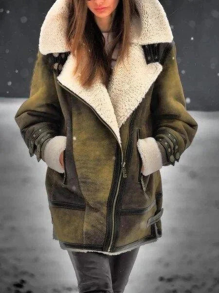 Oversized Sherpa Lined Asymmetrical Zip Jacket