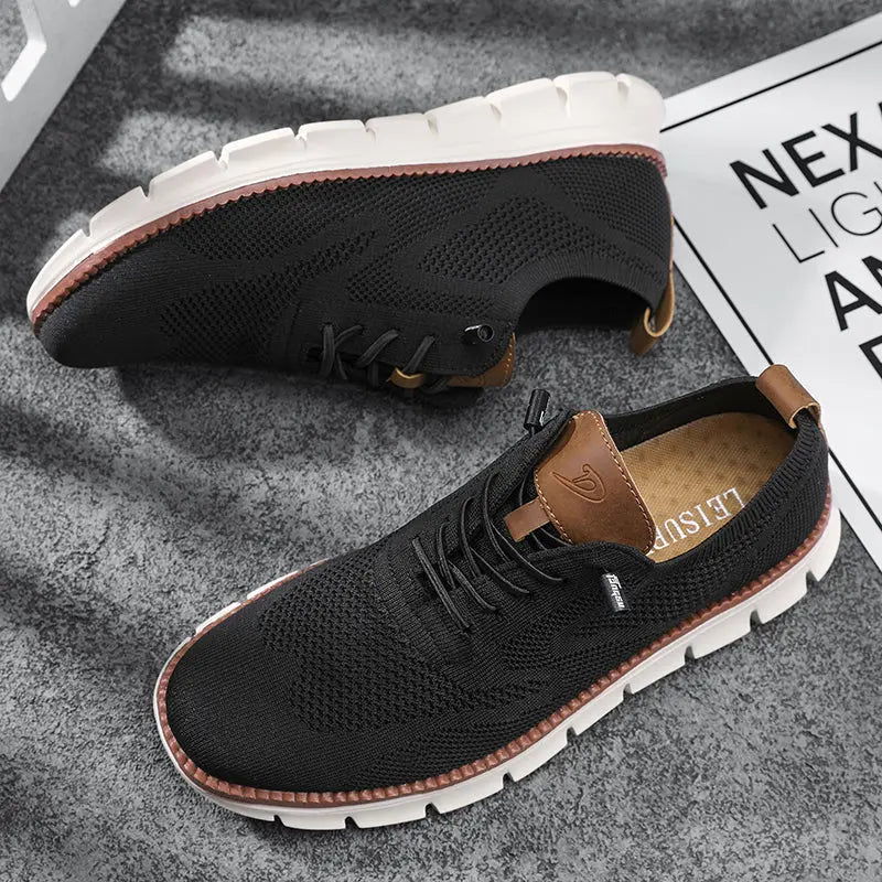Men's Sneakers - Breathable Knit - Lightweight Rubber Sole - Lace-up Closure Comfort