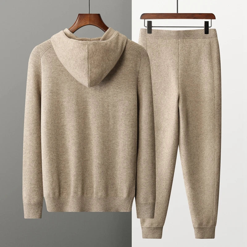 Unisex joggingsæt – Cashmere – Afslappet pasform – Lynlås hættetrøje – Cuffede bukser