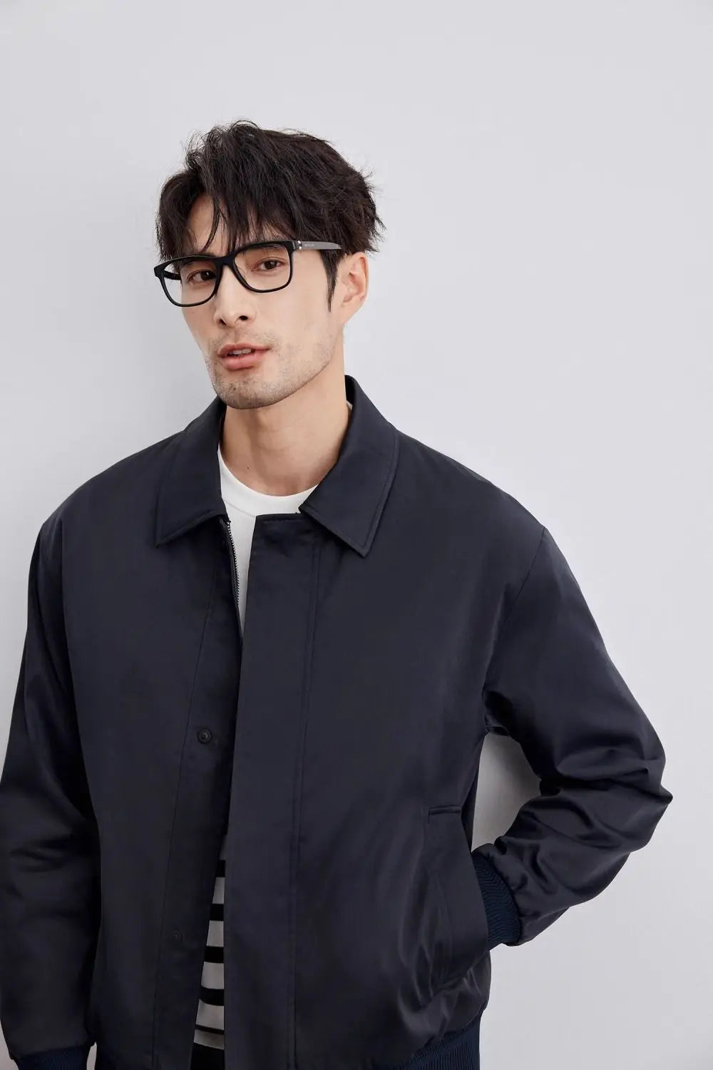 Men's Jacket – Relaxed Fit – Woven Cotton Blend – Button Closure – Classic Collar