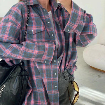 Oversized Checkered Long Sleeved Shirt