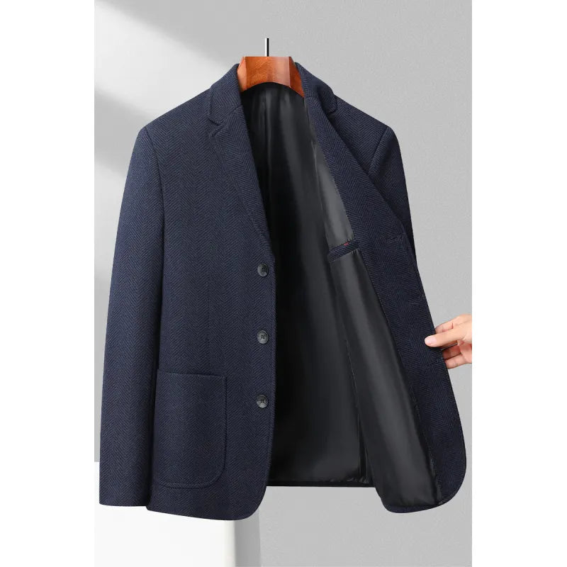 Herreblazer – Uldblend – Skræddersyet Pasform – Herringbone – Notch Revers – 3 Knapper