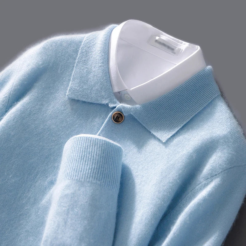 Polo Collar Wool Knit Pullover Sweatshirt