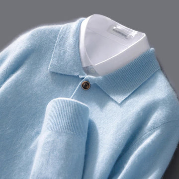 Polo Collar Wool Knit Pullover Sweatshirt
