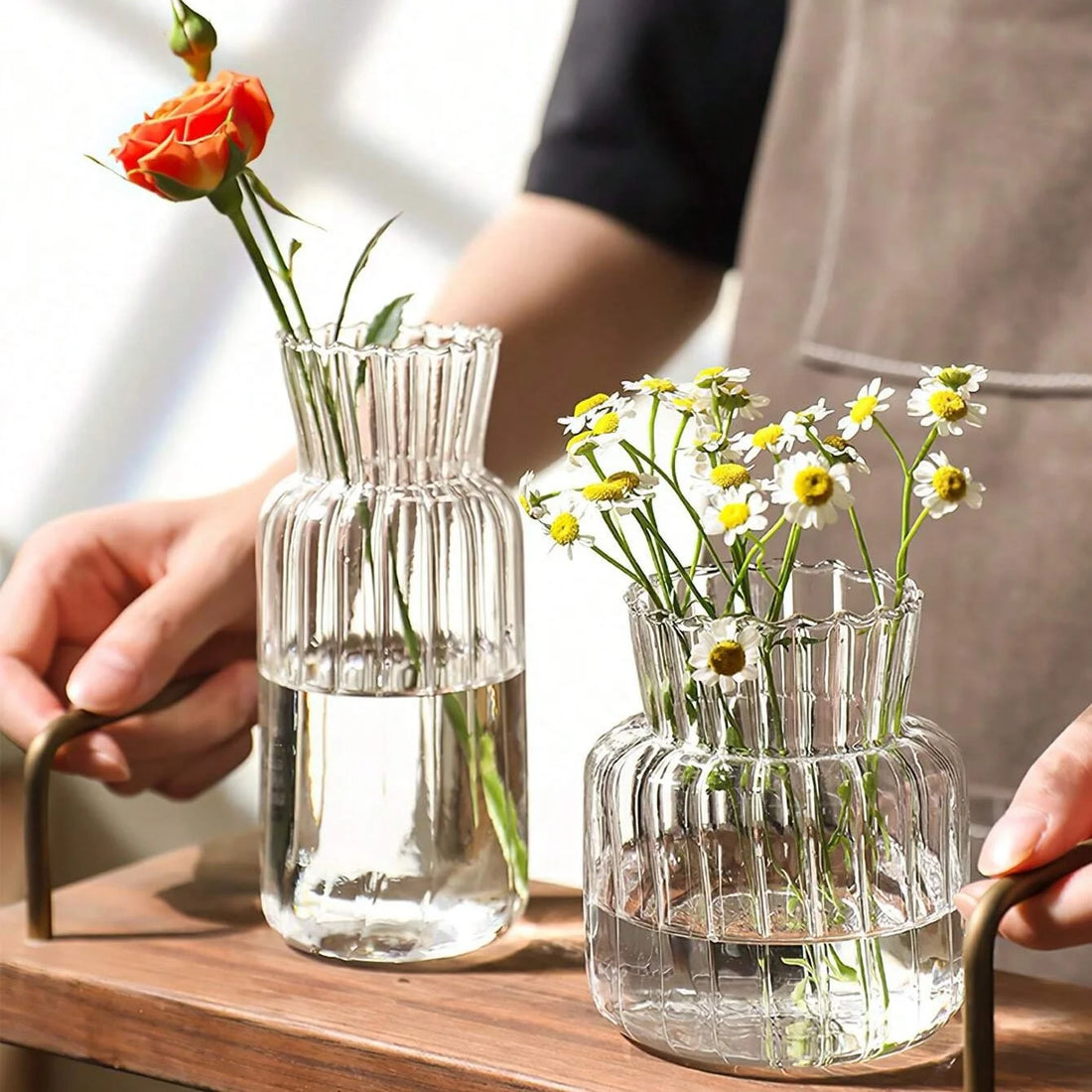 Ribbed Glass Fluted Rim Vase
