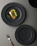 Stone-Pressed Ceramic Wide Textured Rim Dinner Plate