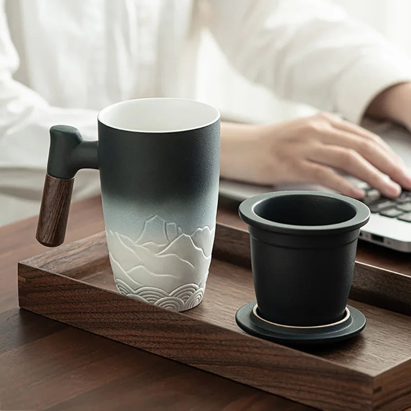 Wood-Handled Ceramic Mug With Infuser