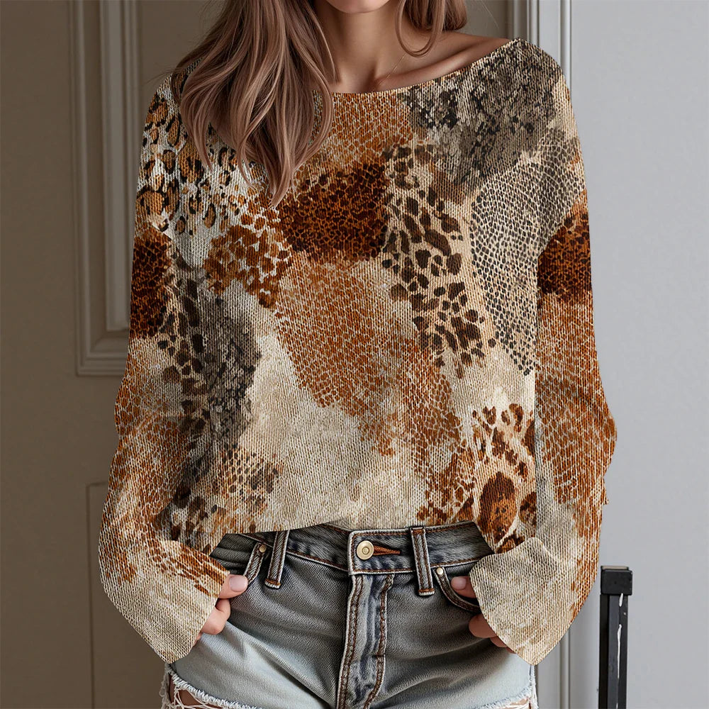 Knit Relaxed Fit Long Sleeve Wide Crew Top