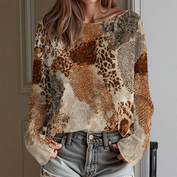 Knit Relaxed Fit Long Sleeve Wide Crew Top