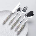 Stainless Steel Beaded Pearlescent Handle Flatware Set