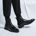 Men's Chelsea Boots – Leather – Slim Fit – Ankle Height – Cap Toe – Elastic Panels