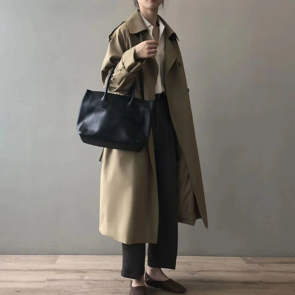Double-Breasted Wool Blend Oversized Trench Coat