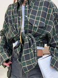 Women's Oversized Checkered Shirt - Long Sleeved - Button Closure - Breast Pockets