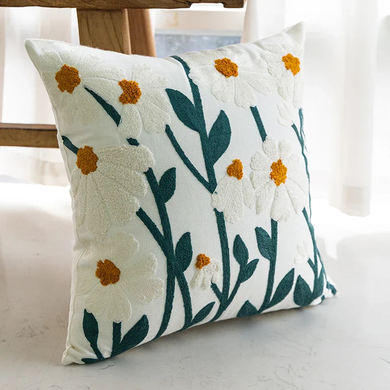 Velvet Tufted Floral Rabbit Throw Pillow Cover