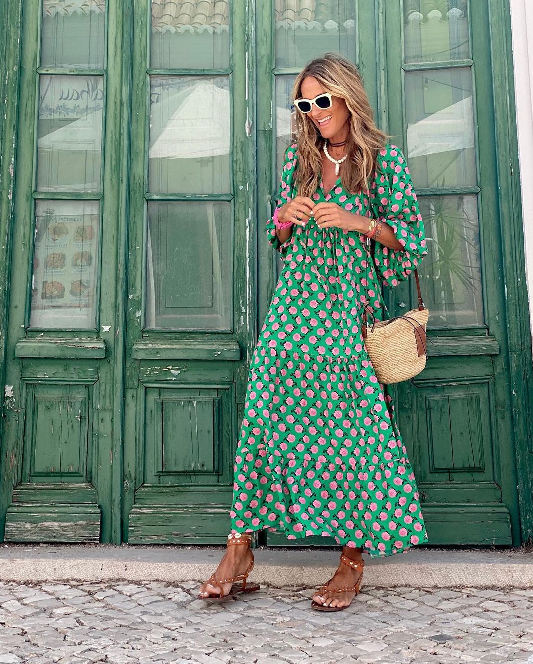 Floral Flowing 3/4 Sleeve Maxi Dress