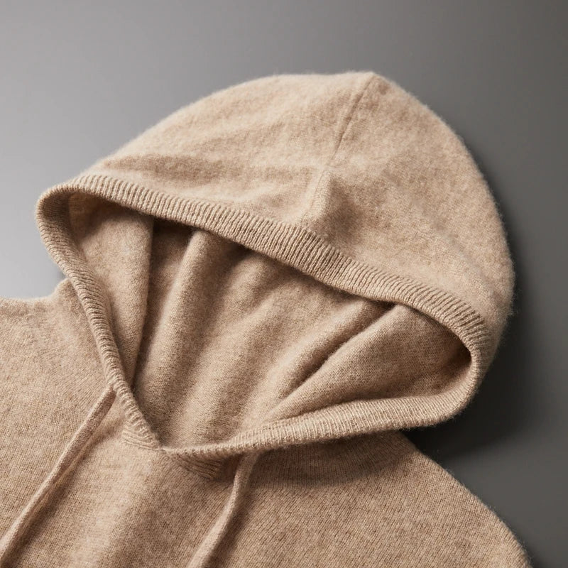 Herre Hættetrøje – 100% Cashmere – Klassisk Pasform – Blød Strikket – Ribmanchetter