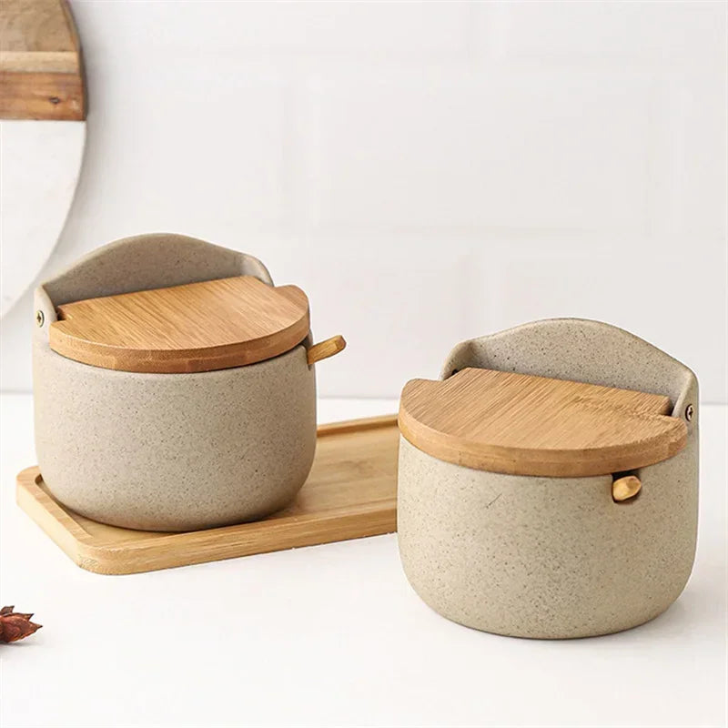 Matte Ceramic Bamboo Flip-Top Seasoning Jar
