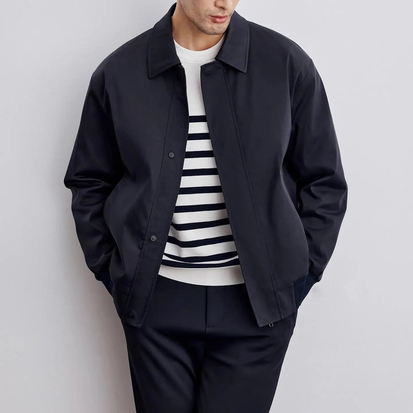 Men's Jacket – Relaxed Fit – Woven Cotton Blend – Button Closure – Classic Collar
