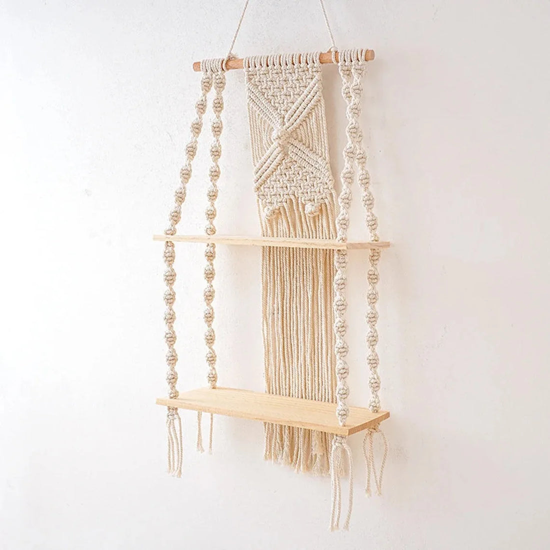 Cotton Macrame Wood Hanging Wall Shelf
