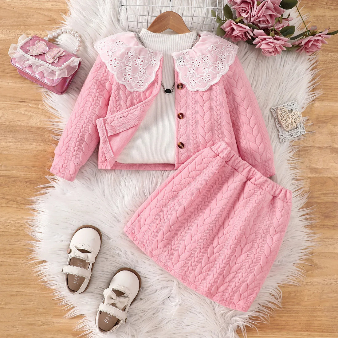 Quilted Embroidered Collar Two-Piece Set