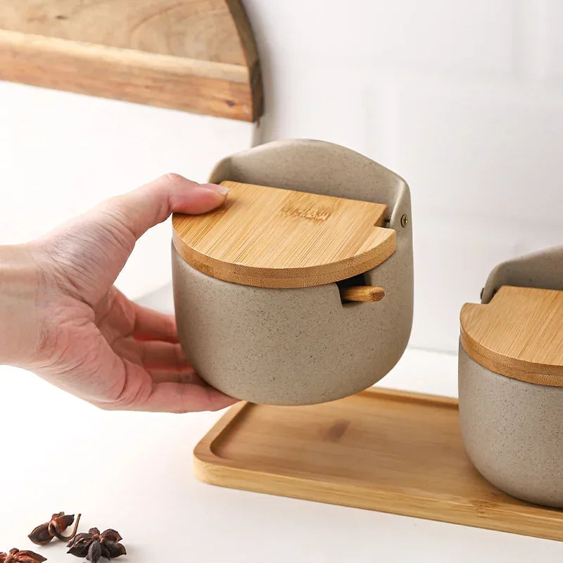 Matte Ceramic Bamboo Flip-Top Seasoning Jar