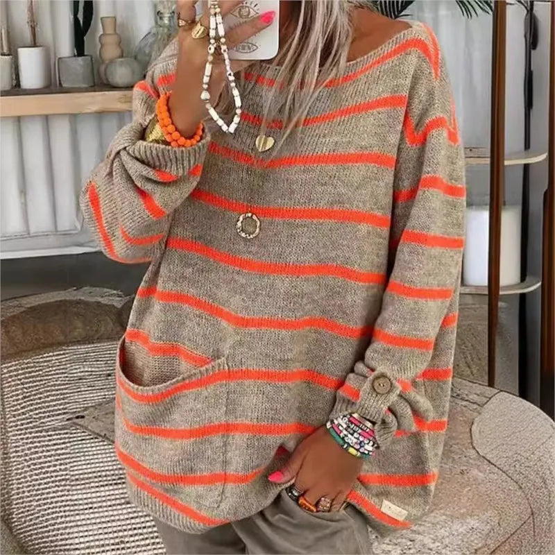 Wool Blend Striped Oversized Sweater